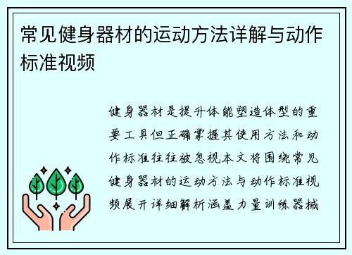 常见健身器材的运动方法详解与动作标准视频